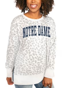 Gameday Couture Notre Dame Fighting Irish Womens White Hide and Chic Leopard Crew Sweatshirt
