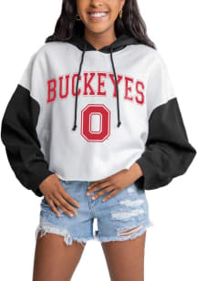 Gameday Couture Ohio State Buckeyes Womens White Good Time Drop Shoulder Colorblock Crop Hooded Swea