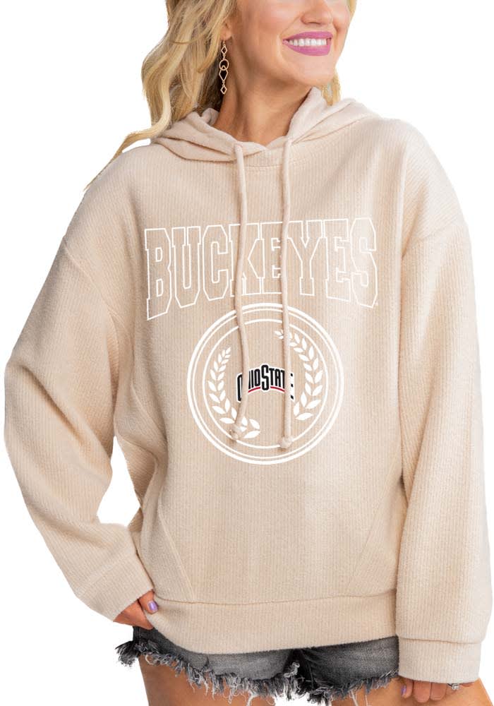 Gameday Couture Ohio State Buckeyes Womens Oatmeal Soft Focus Ribbed Hooded Sweatshirt