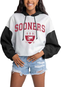 Gameday Couture Oklahoma Sooners Womens White Good Time Drop Shoulder Colorblock Crop Hooded Swe..