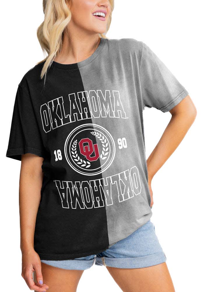 Gameday Couture Oklahoma Sooners Womens Grey Crossroads Split Bleach Dye Short Sleeve T-Shirt