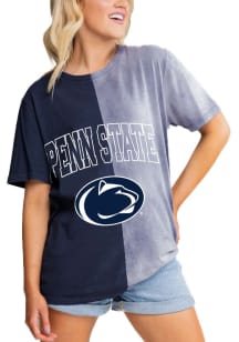 Gameday Couture Penn State Nittany Lions Womens Navy Blue Crossroads Split Bleach Dye Short Slee..