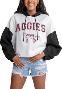 Gameday Couture Texas A&amp;M Aggies Womens White Good Time Drop Shoulder Colorblock Crop Hooded Swe..