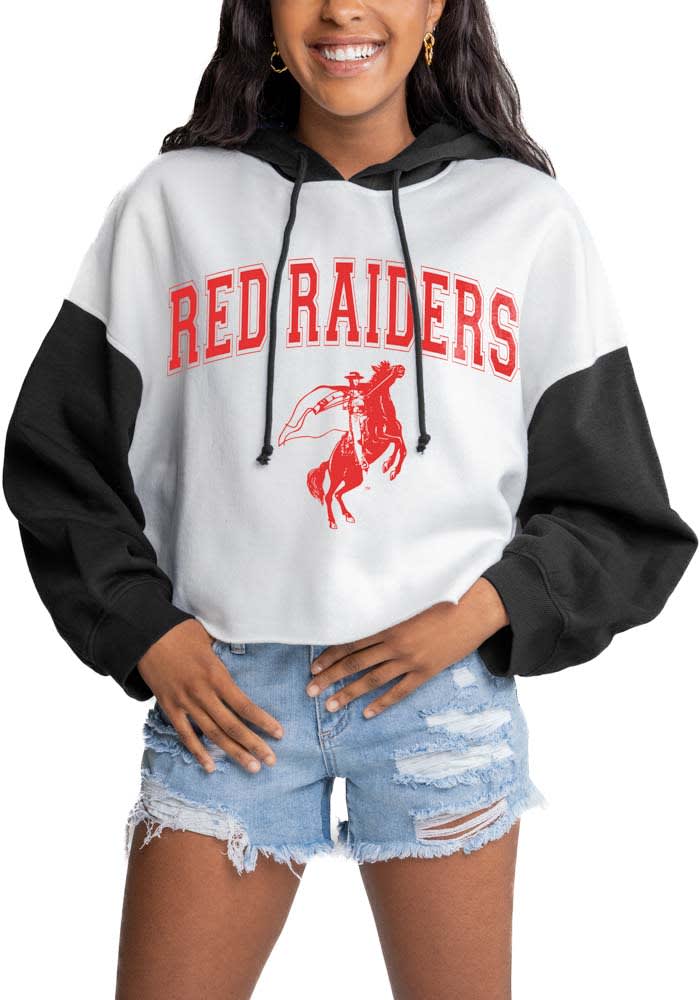 Gameday Couture Texas Tech Red Raiders Womens White Good Time Drop Shoulder Colorblock Crop Hooded Sweatshirt