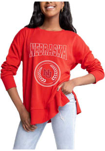 Womens Nebraska Cornhuskers Red Gameday Couture Side Slit Crew Sweatshirt
