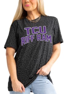 Gameday Couture TCU Horned Frogs Womens Black Heads Up Leopard Print Short Sleeve T-Shirt