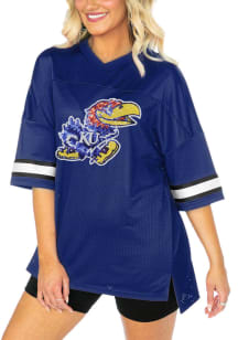 Kansas Jayhawks Womens Gameday Couture Rookie Move Oversized Sequins Fashion Football Jersey - B..