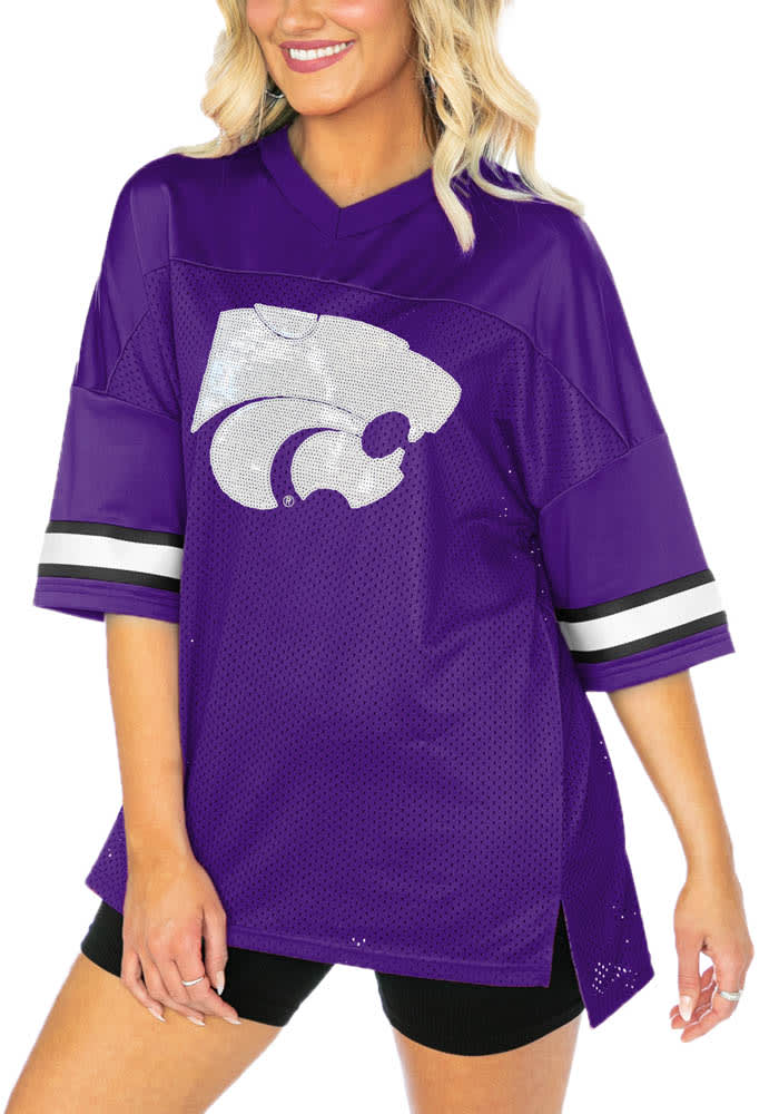 K-State Wildcats Womens Gameday Couture Rookie Move Oversized Sequins Fashion Football Jersey - Lavender
