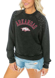 Gameday Couture Arkansas Razorbacks Womens Charcoal Dont Blink Vintage Stud Crew Sweatshirt