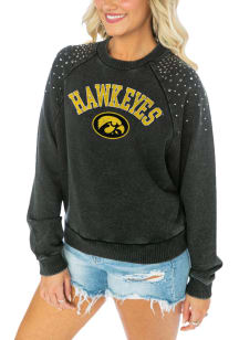 Gameday Couture Iowa Hawkeyes Womens Charcoal Dont Blink Vintage Stud Crew Sweatshirt