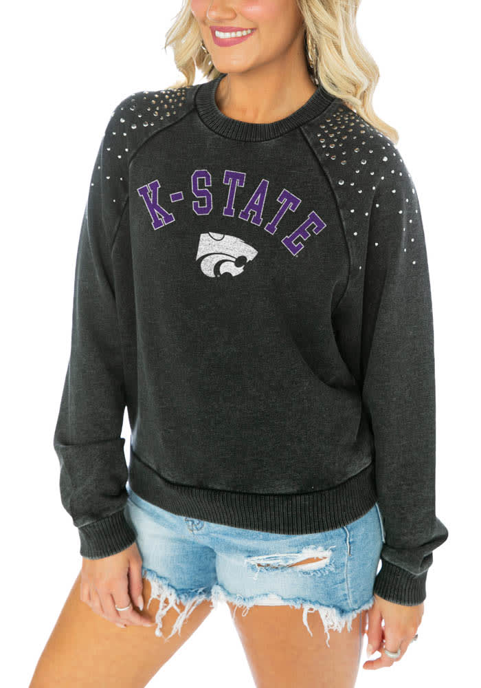 Gameday Couture K-State Wildcats Womens Charcoal Dont Blink Vintage Stud Crew Sweatshirt