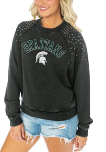 Gameday Couture Michigan State Spartans Womens Charcoal Dont Blink Vintage Stud Crew Sweatshirt