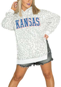 Gameday Couture Kansas Jayhawks Womens White Make the Cut Side Slit Leopard Hooded Sweatshirt