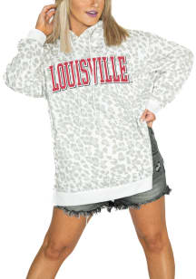 Gameday Couture Louisville Cardinals Womens White Make the Cut Side Slit Leopard Hooded Sweatshi..