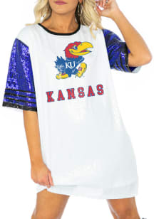 Gameday Couture Kansas Jayhawks Womens Blue Chic Champs Sequins Short Sleeve Dress