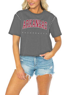 Gameday Couture Arkansas Razorbacks Womens Grey After Party Studded Short Sleeve T-Shirt