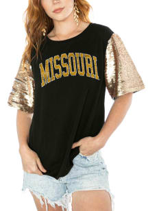 Gameday Couture Missouri Tigers Womens Black Shine On Sequin Sleeve Short Sleeve T-Shirt