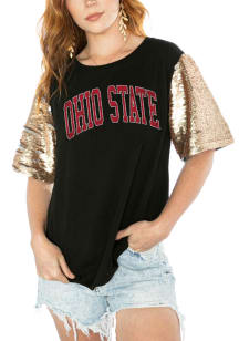 Gameday Couture Ohio State Buckeyes Womens Black Shine On Sequin Sleeve Short Sleeve T-Shirt