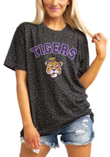 Gameday Couture LSU Tigers Womens Black All the Cheer Leopard Print Short Sleeve T-Shirt