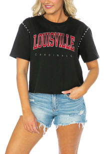 Gameday Couture Louisville Cardinals Womens Black After Party Studded Short Sleeve T-Shirt