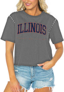 Gameday Couture Illinois Fighting Illini Womens Grey After Party Studded Short Sleeve T-Shirt