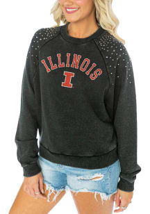 Gameday Couture Illinois Fighting Illini Womens Charcoal Dont Blink Studded Crew Sweatshirt