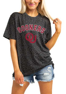 Gameday Couture Oklahoma Sooners Womens Black All the Cheer Leopard Short Sleeve T-Shirt