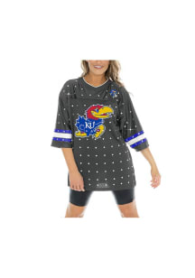 Kansas Jayhawks Womens Gameday Couture Kickoff Time Rhinestone Fashion Football Jersey - Grey