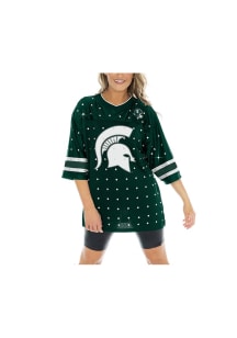 Womens Michigan State Spartans Green Gameday Couture Kickoff Time Rhinestone Jersey Fashion Foot..