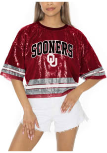 Oklahoma Sooners Womens Gameday Couture Own the Game Sequins Fashion Football Jersey - Crimson