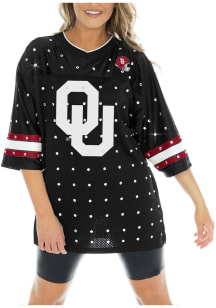 Oklahoma Sooners Womens Gameday Couture Kickoff Time Rhinestone Fashion Football Jersey - Black