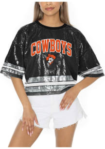 Oklahoma State Cowboys Womens Gameday Couture Own the Game Sequins Fashion Football Jersey - Black