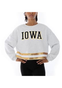 Womens Iowa Hawkeyes Ash Gameday Couture Victory Vibes Crew Sweatshirt