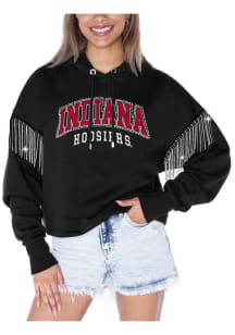 Womens Indiana Hoosiers Black Gameday Couture Big Ambitions Rhinestone Fringe Hooded Sweatshirt