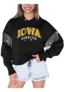 Womens Iowa Hawkeyes Black Gameday Couture Big Ambitions Rhinestone Fringe Hooded Sweatshirt