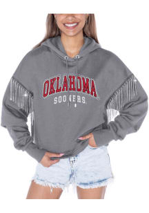 Gameday Couture Oklahoma Sooners Womens Grey Big Ambitions Rhinestone Fringe Hooded Sweatshirt