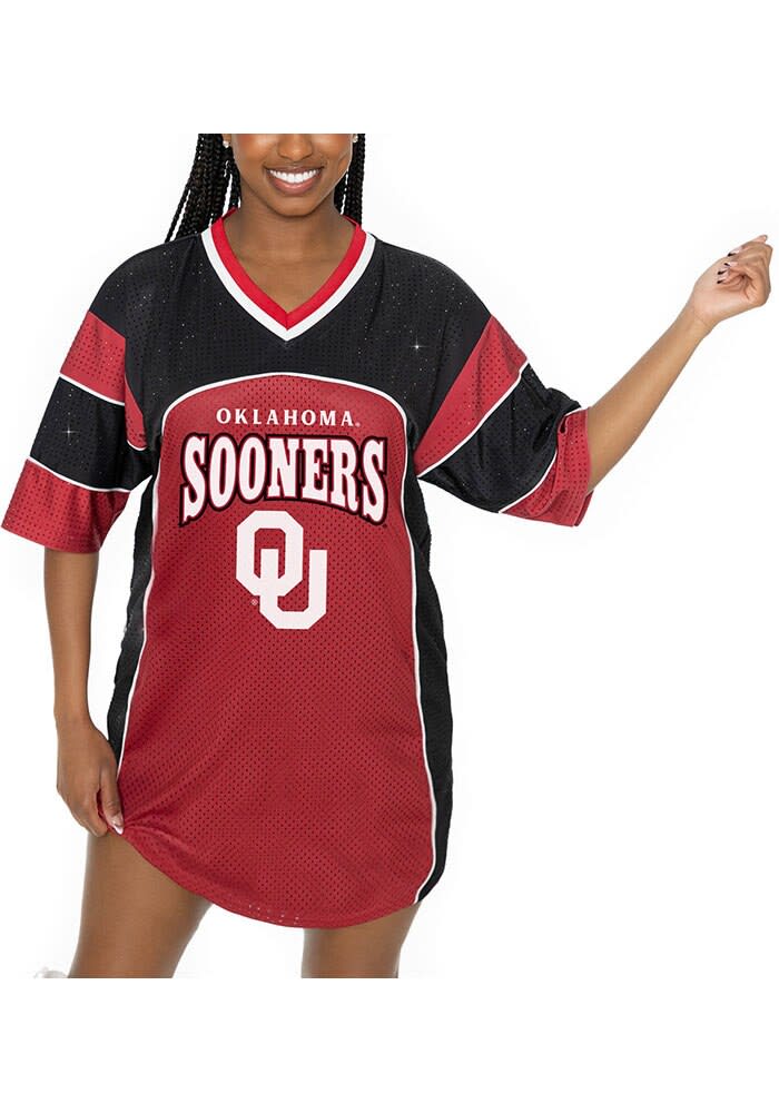 ou jersey dress Gameday Couture Oklahoma Sooners Womens CRIMSON/WHITE Gridiron Glam  Rhinestone Dress