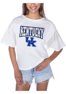 Gameday Couture Kentucky Wildcats Womens White Irresistable Rhinestone Fringe Short Sleeve T-Shirt