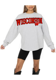 Womens Wisconsin Badgers Ash Gameday Couture Ready to Rally Crew Sweatshirt