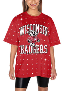 Wisconsin Badgers Red Gameday Couture In the Zone Rhinestone Short Sleeve T-Shirt