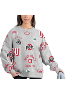Womens Ohio State Buckeyes Ash Gameday Couture Always On Repeat Crew Sweatshirt