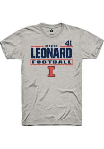 Clayton Leonard Rally Mens Ash Illinois Fighting Illini NIL Stacked Box Player T Shirt