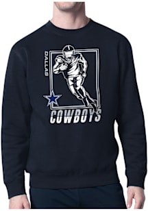 Starter Dallas Cowboys Mens Navy Blue Grid Long Sleeve Crew Sweatshirt