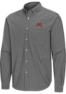 Mens Minnesota Golden Gophers Black Antigua Porter Long Sleeve Dress Shirt