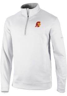 Mens USC Trojans White Columbia Heat Seal Omni Wick Wickhams Hills Qtr Zip Pullover