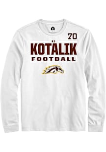 KJ Kotalik Western Michigan Broncos White Football NIL Stacked Box Long Sleeve Player T Shirt