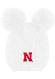 LogoFit Nebraska Cornhuskers White Rey Double Pom Youth Knit Hat