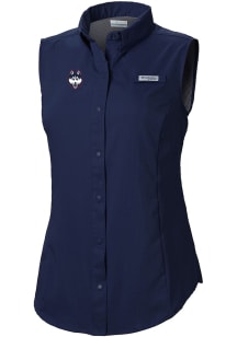 Columbia UConn Huskies Womens Navy Blue Heat Seal Omni Wick Tamiami Polo Shirt
