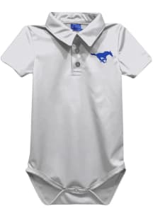 Vive La Fete SMU Mustangs Baby White Team Short Sleeve One Piece Polo