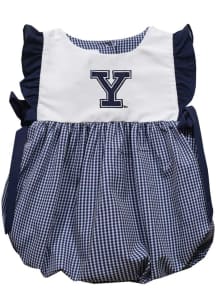 Vive La Fete Yale Bulldogs Baby Girls Blue Gingham Bubble Short Sleeve Dress